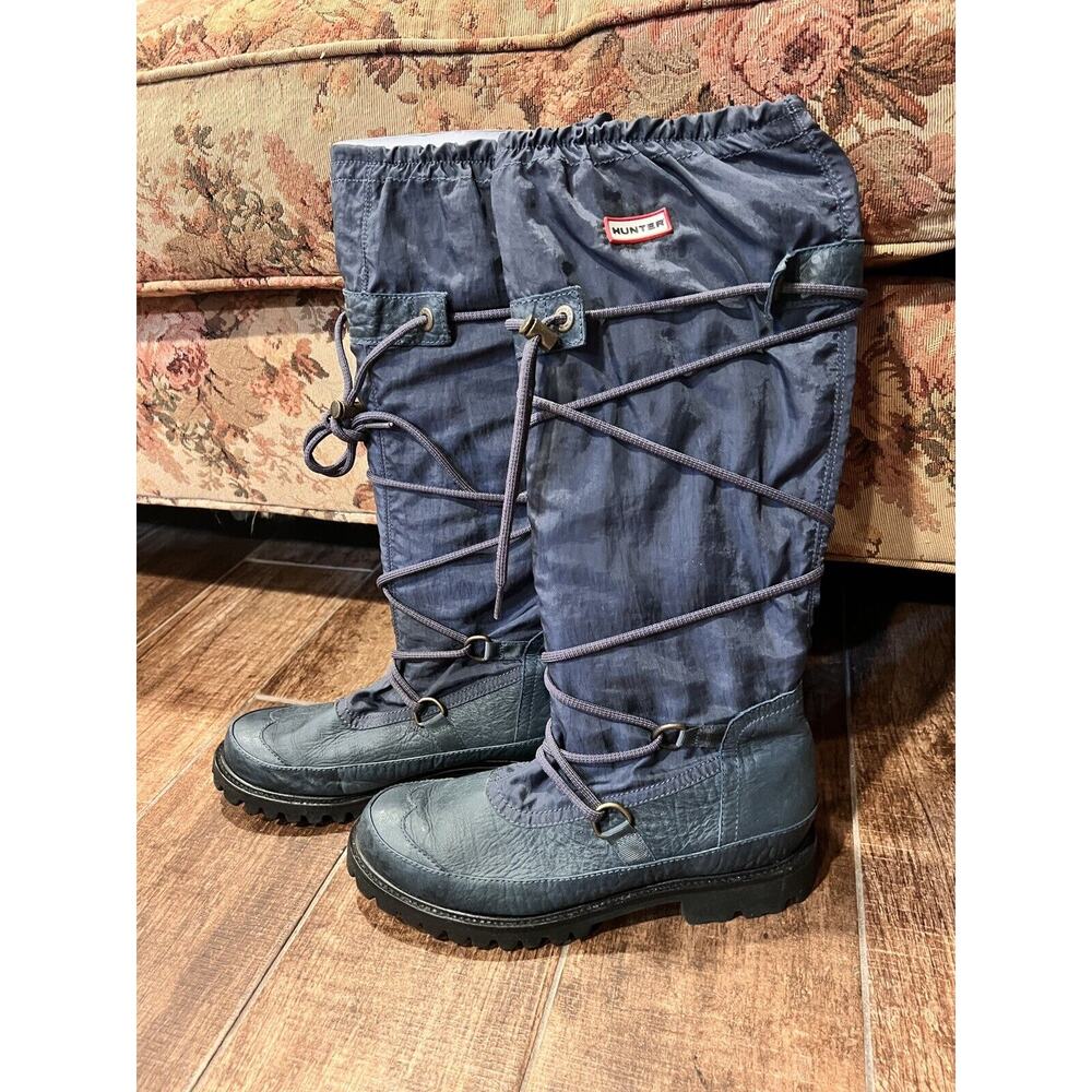 Hunter Navy Blue Boots Summit Amazonia Hiking Waterproof Leather & Nylon Size 8 - Picture 2 of 7